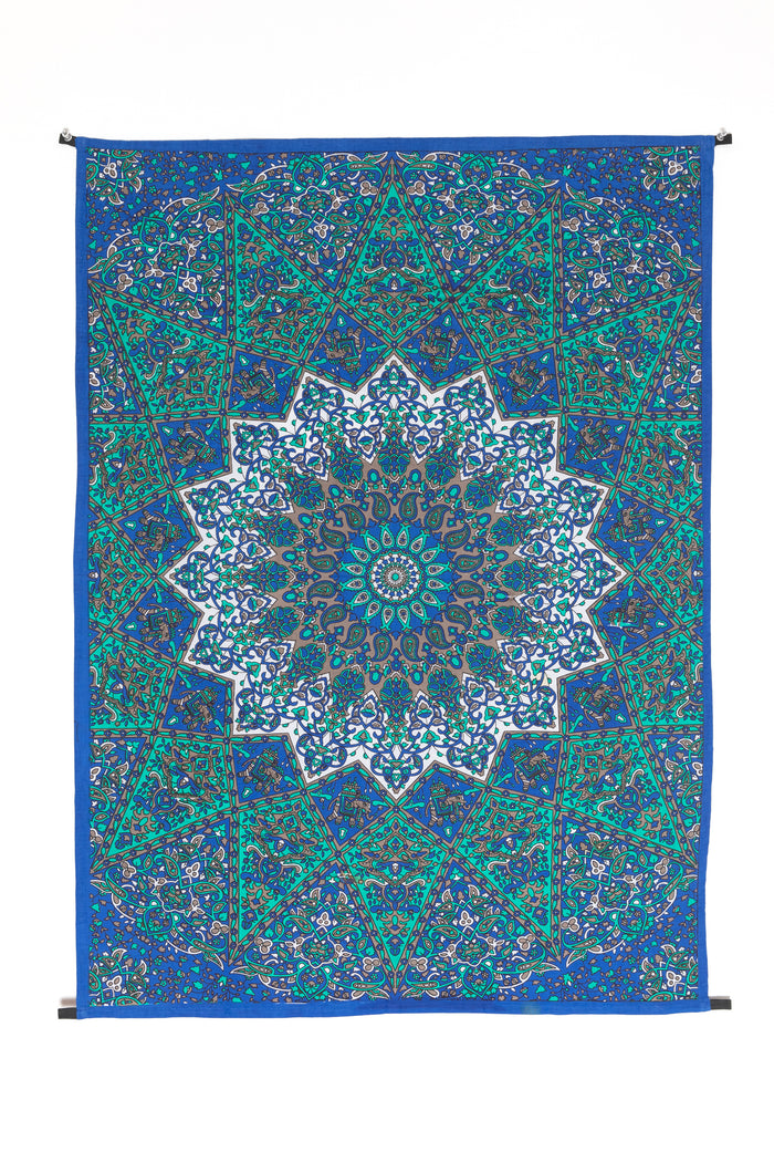 Star Mandala Wall Hanging Tapestry in Blue and Teal