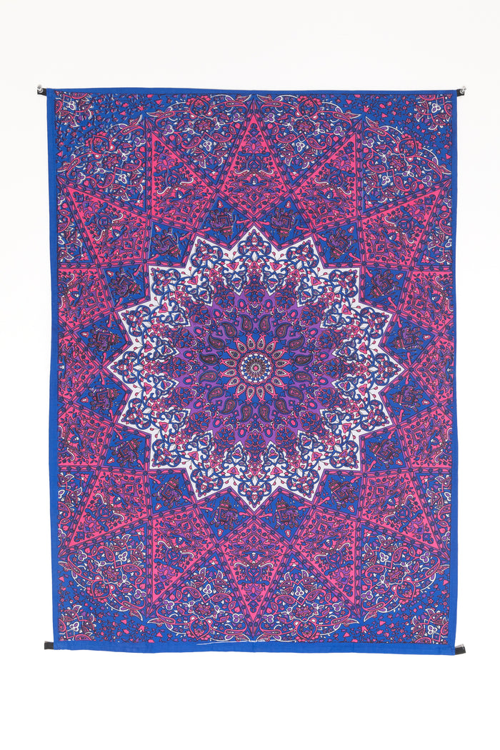 Star Mandala Wall Hanging Tapestry in Pink and Blue