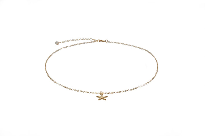 Starfish Charm Necklace, flat lay gold chain