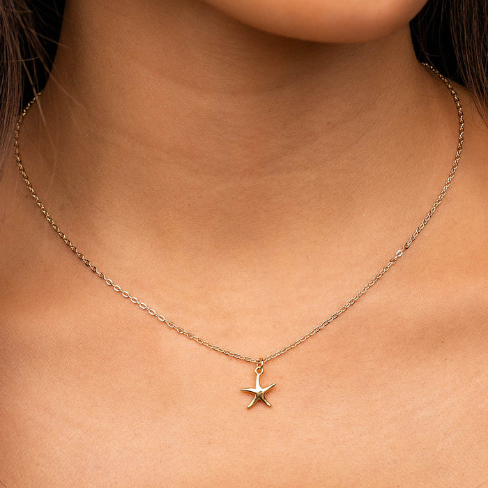 Starfish Charm Necklace, worn at neckline