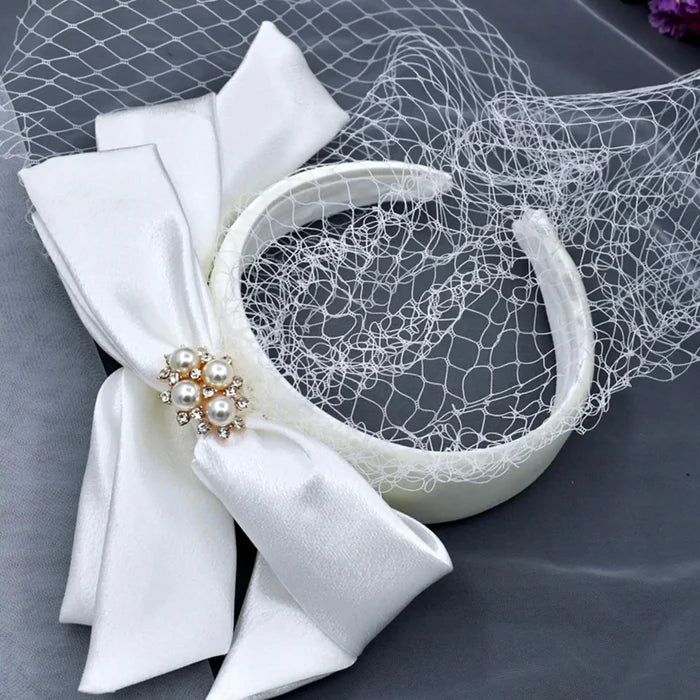 Wedding Veils - Bridal Birdcage Veil with Satin Headband and Bow