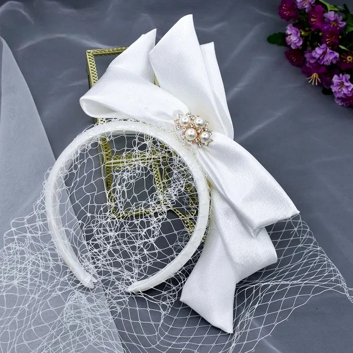 Wedding Veils - Bridal Birdcage Veil with Satin Headband and Bow