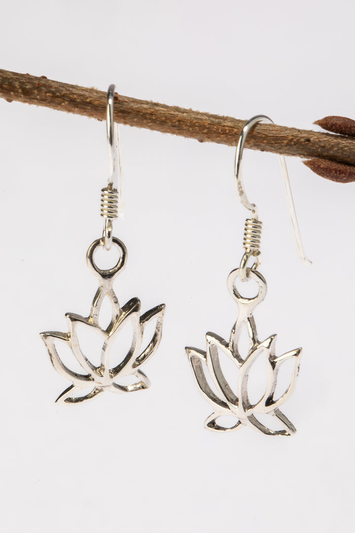 Sterling Silver Lotus Outline Earrings
