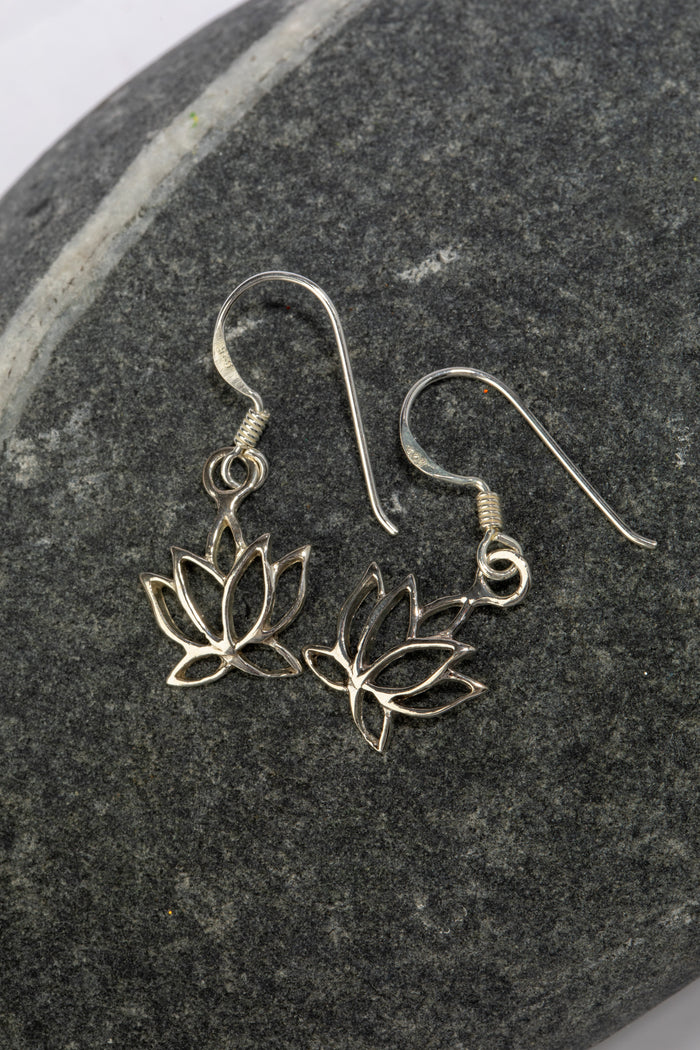 Sterling Silver Lotus Outline Earrings