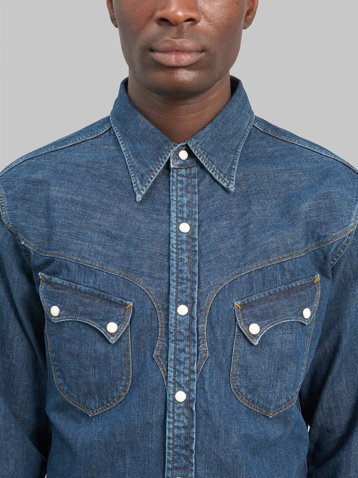 Stevenson overall cody shirt faded indigo denim chest pockets