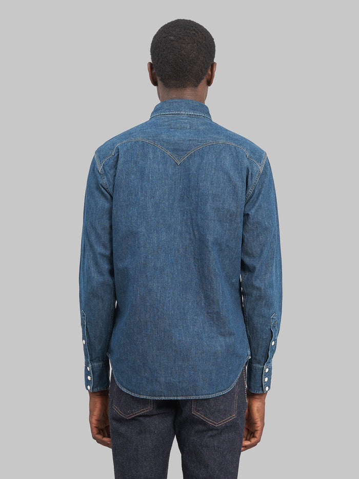 Stevenson overall cody shirt faded indigo denim model back fit