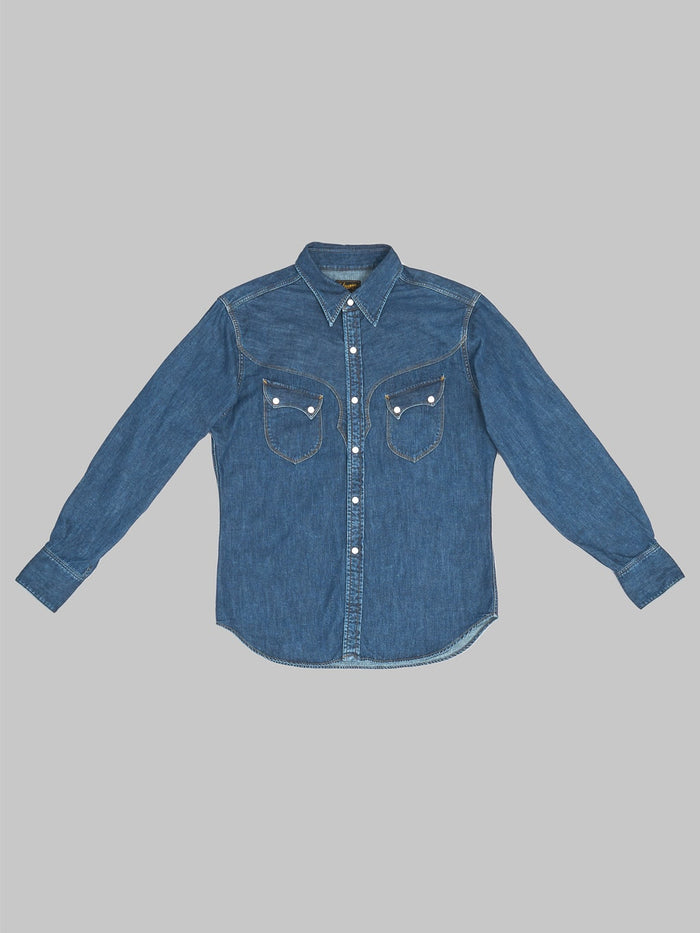 Stevenson overall cody shirt faded indigo denim front view
