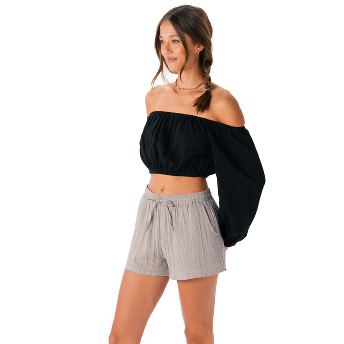 Stone Cotton Cabana Shorts, side