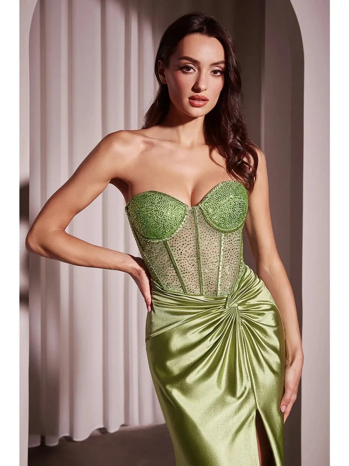 {Strapless Fitted Satin and Hot Stone Embellished Evening Gown} - {} at {Linda Mariposa}