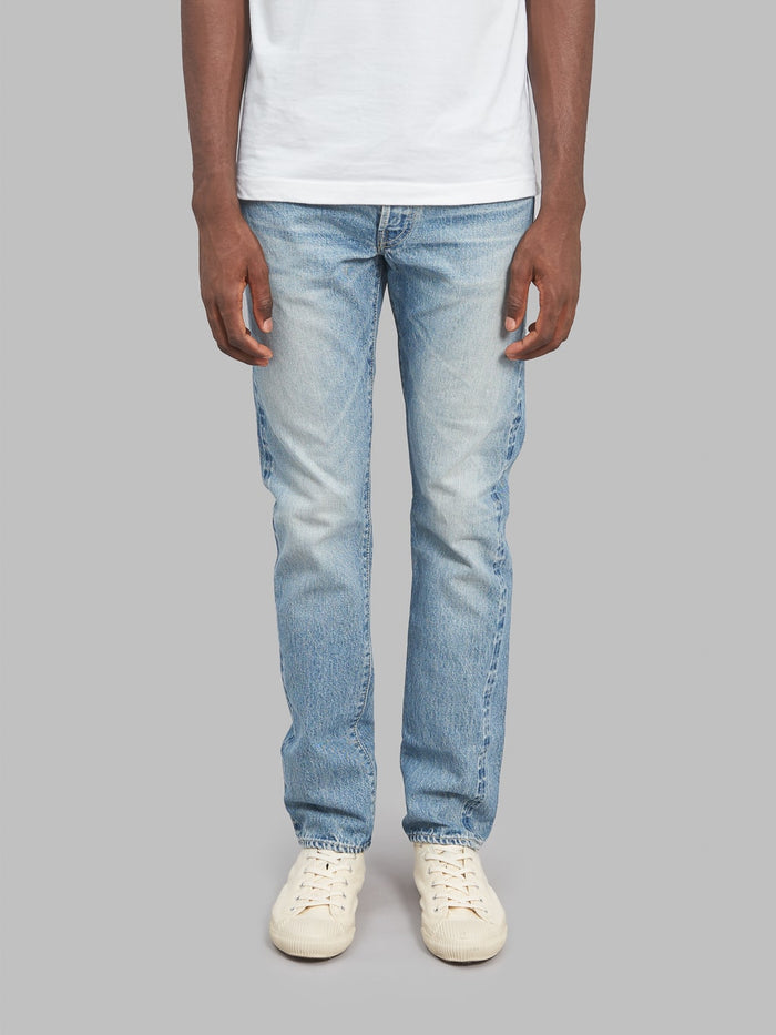 Sugar Cane 2021SW Model Stonewashed Slim Tapered selvedge Jeans front fit