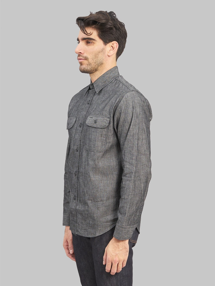 Sugar Cane Black Chambray Work Shirt  side fit