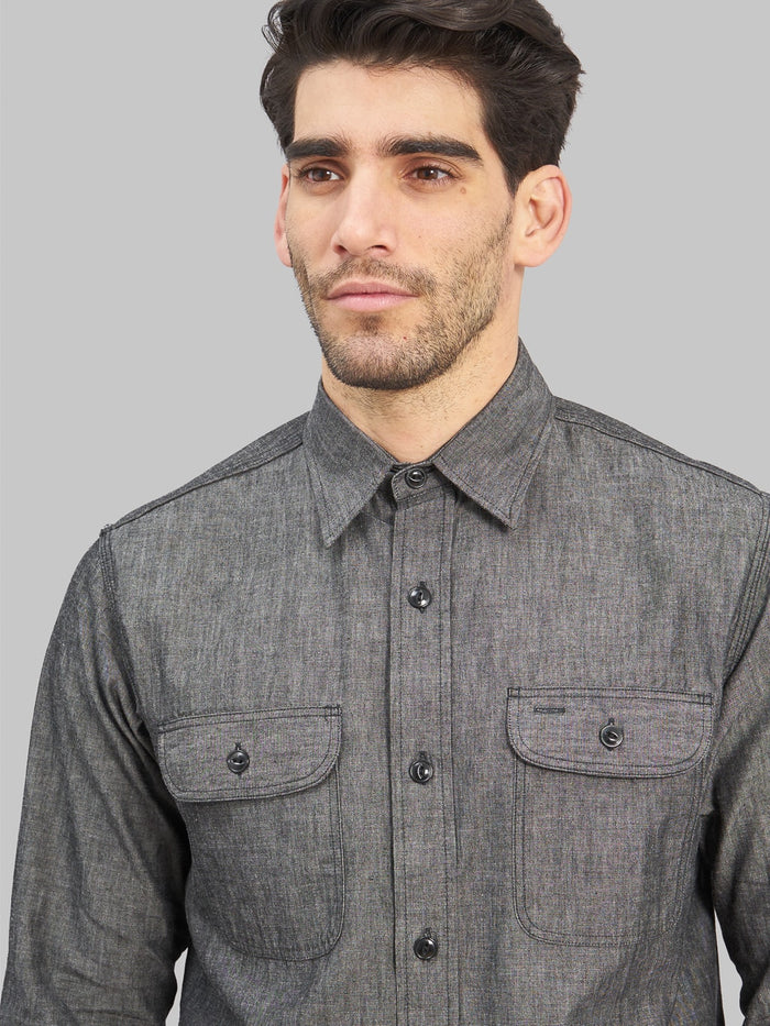 Sugar Cane Black Chambray Work Shirt  chest pockets