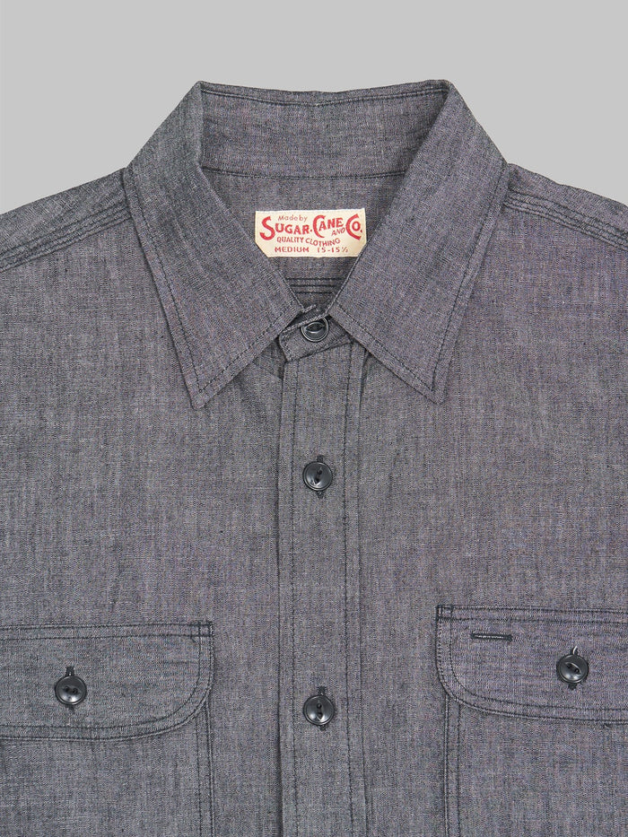 Sugar Cane Black Chambray Work Shirt collar
