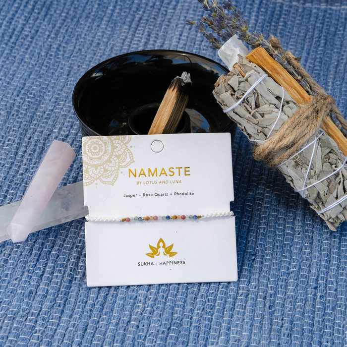 Sukha Namaste Bracelet, card with sage and palo santo