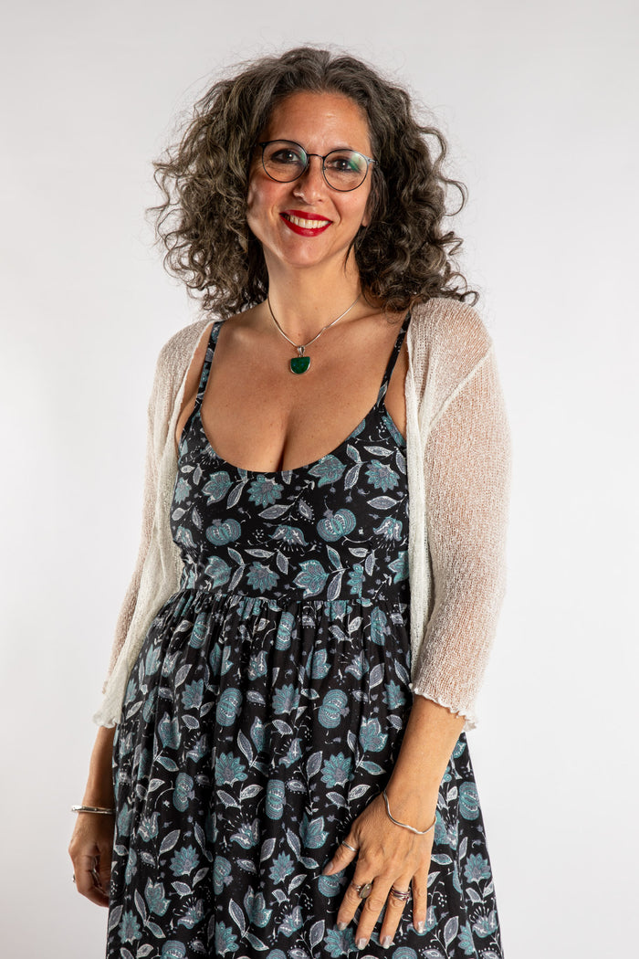 Susan is wear the Summer Shrug Cardigan in White