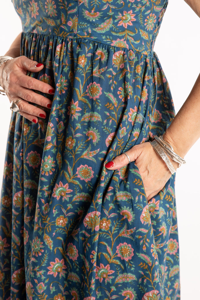 Susan is wearing the Sundara Cotton Maxi Dress in Mediterranean in M/L