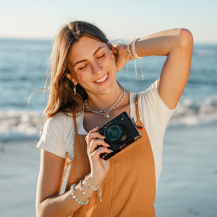 Sunflower Boardwalk Romper, worn holding camera