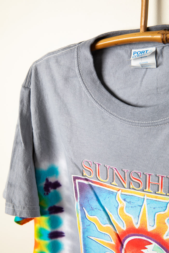 Grateful Dead inspired Sunshine Daydream T-Shirt with tie dye on the sides and a sun stealie design