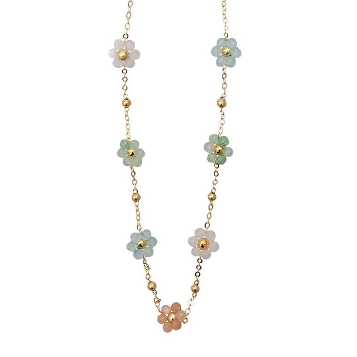 Superbloom Flower Necklace, flat lay gold chain
