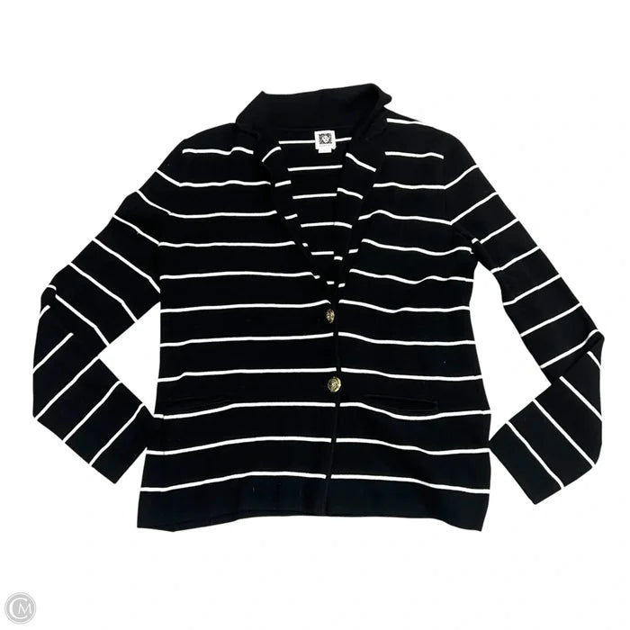 Sweater Cardigan By Anne Klein In Black & White, Size: M