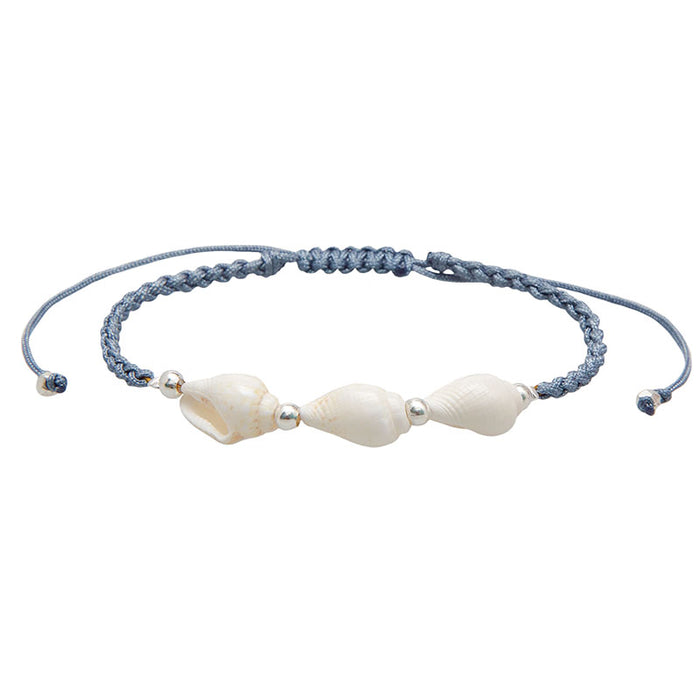 Swell Braided Shell Bracelet, flat lay blue cord
