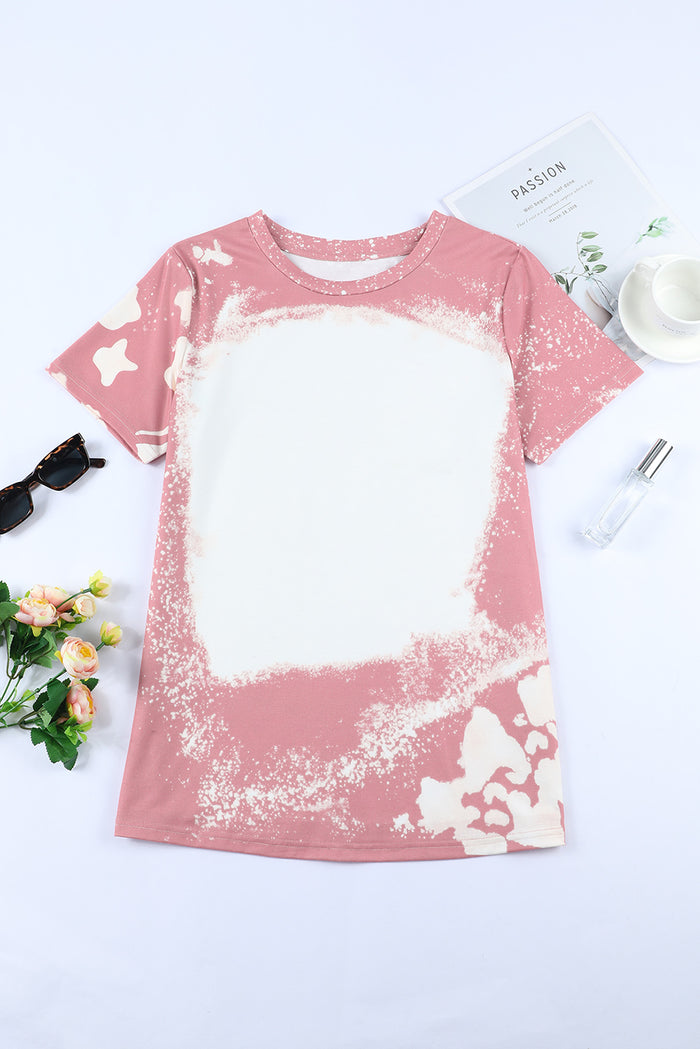 T-shirt à manches courtes blanchi de couleur tie-dye rose