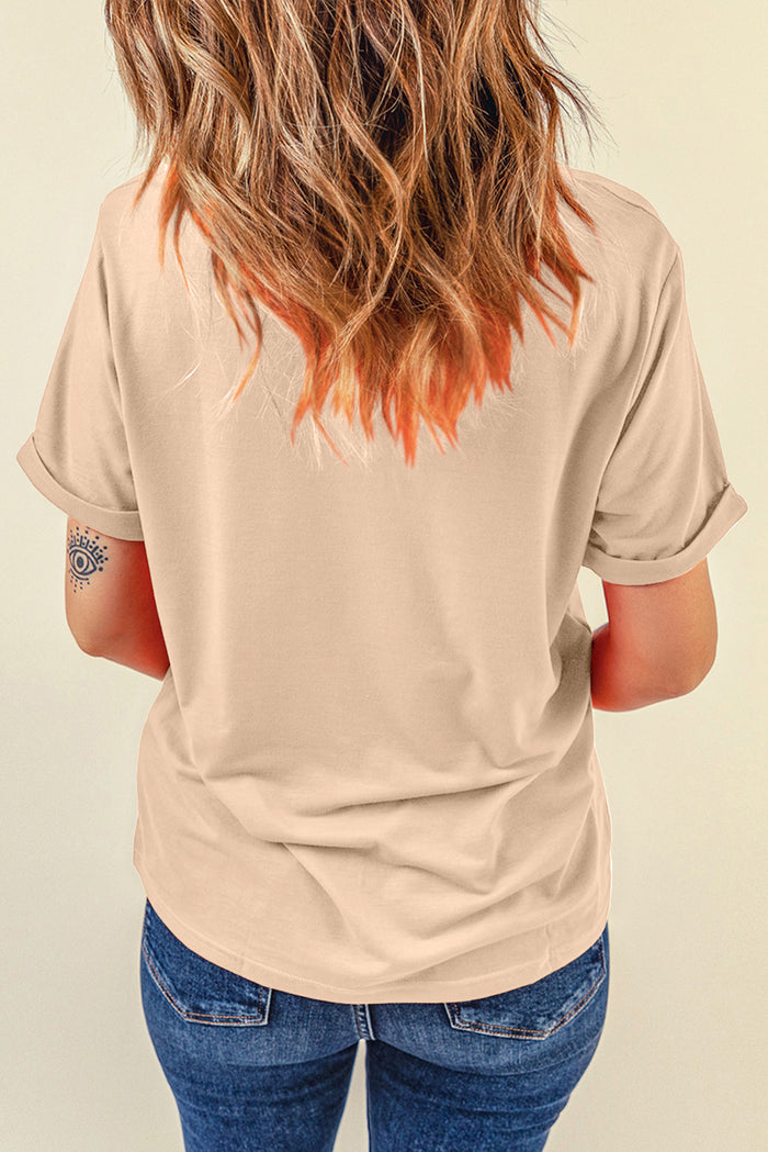 T-shirt décontracté uni à col rond kaki