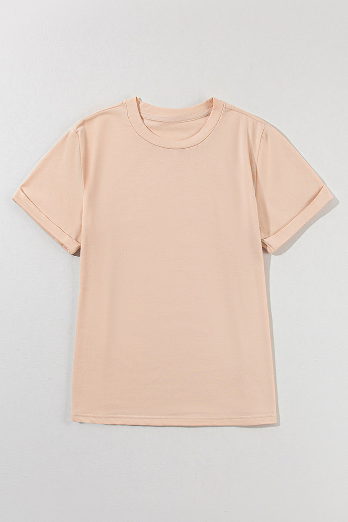 T-shirt décontracté uni à col rond kaki