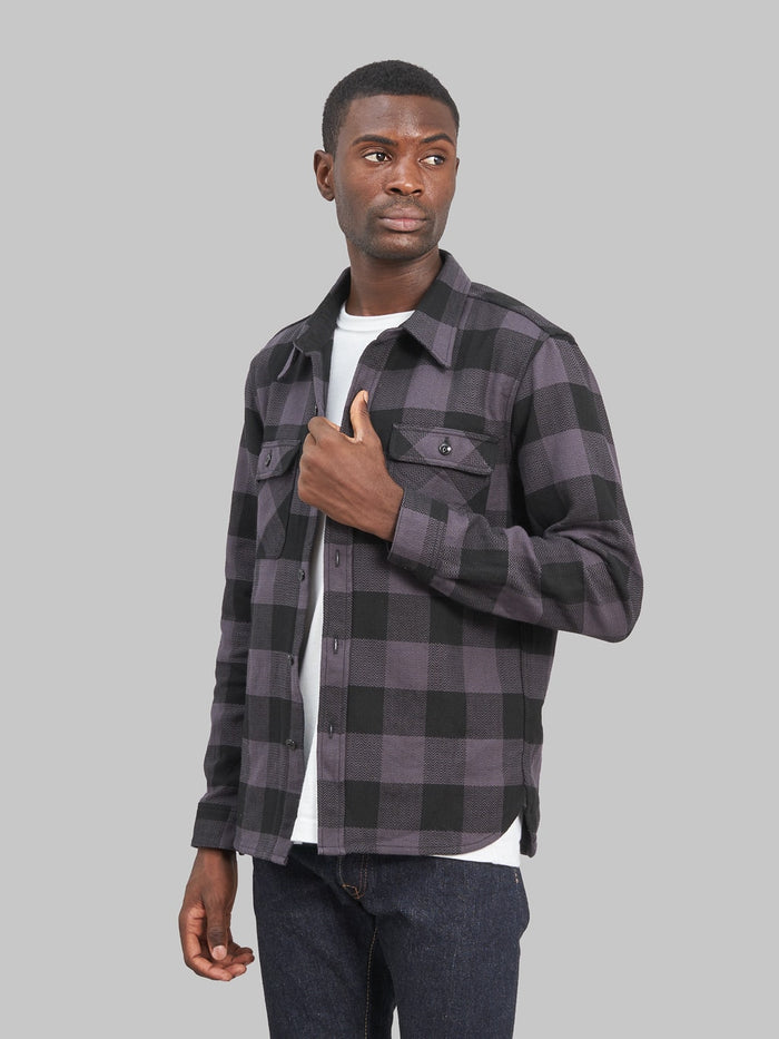 The Flat Head Block Check Flannel Shirt Grey slim fit