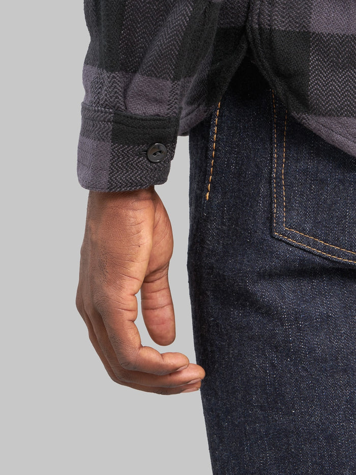 The Flat Head Block Check Flannel Shirt Grey cuff seams