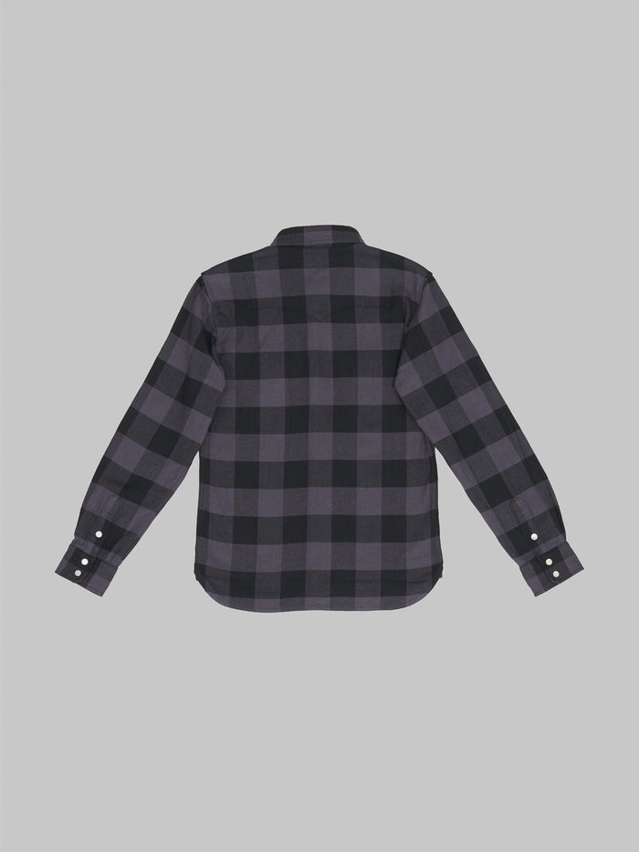 The Flat Head Block Check Flannel Western Shirt Grey Black back