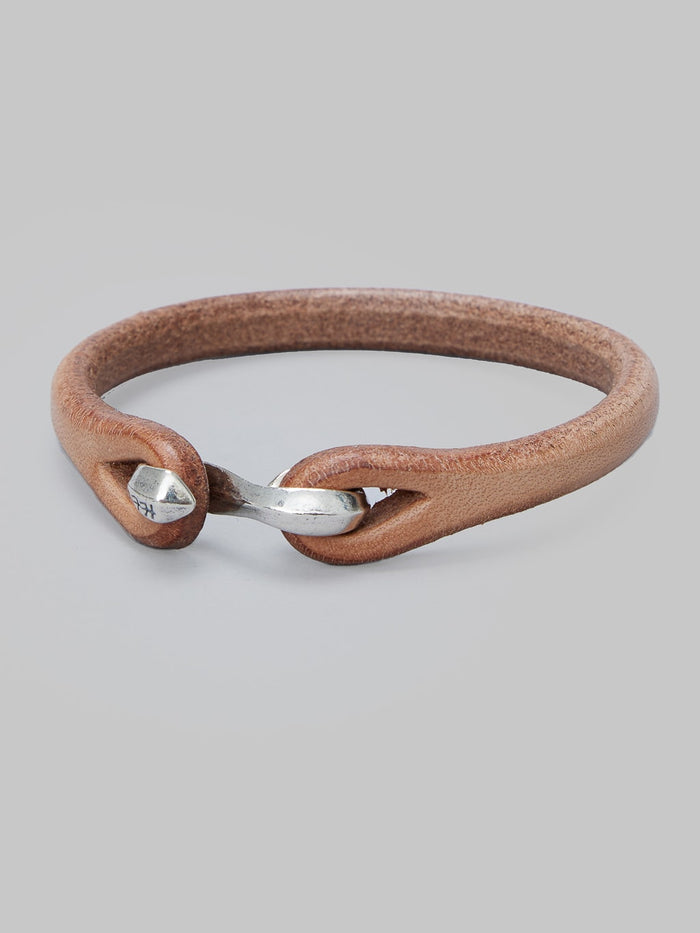 The Flat Head Leather Silver Bracelet Tan
