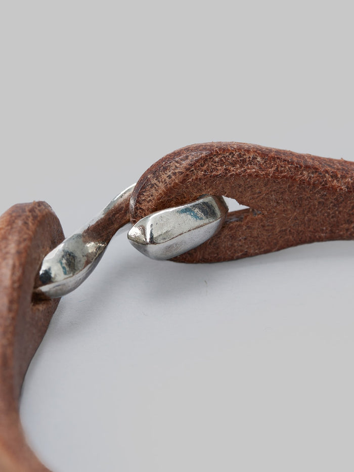 The Flat Head Leather Silver Bracelet Tan leather