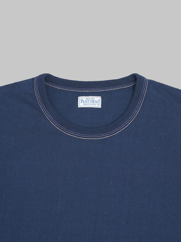 The Flat Head Loopwheeled Heavyweight Plain TShirt Navy triple stitched collar