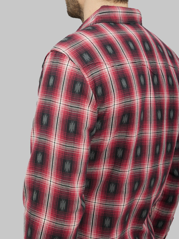 The Flat Head Native Check Western Shirt Red back details
