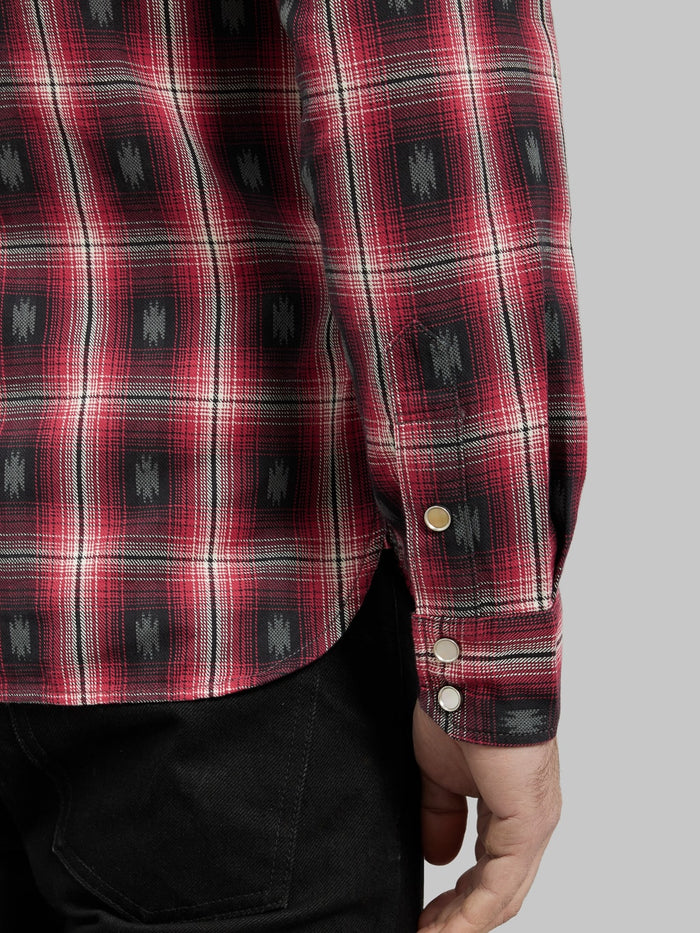 The Flat Head Native Check Western Shirt Red cuff