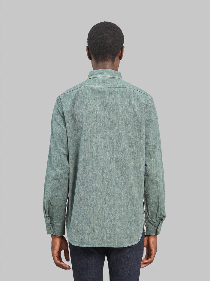 The Rite Stuff Atlas Salt and Pepper Work Shirt Sage back fit