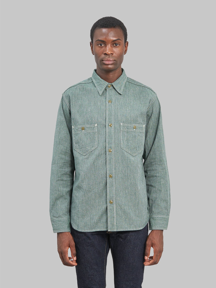 The Rite Stuff Atlas Salt and Pepper Work Shirt Sage front fit
