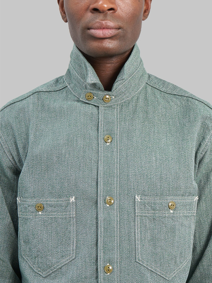 The Rite Stuff Atlas Salt and Pepper Work Shirt Sage collar button