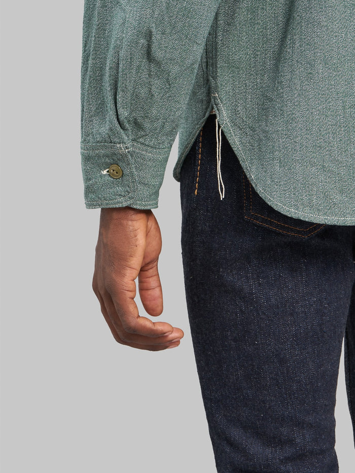 The Rite Stuff Atlas Salt and Pepper Work Shirt Sage chain stitching