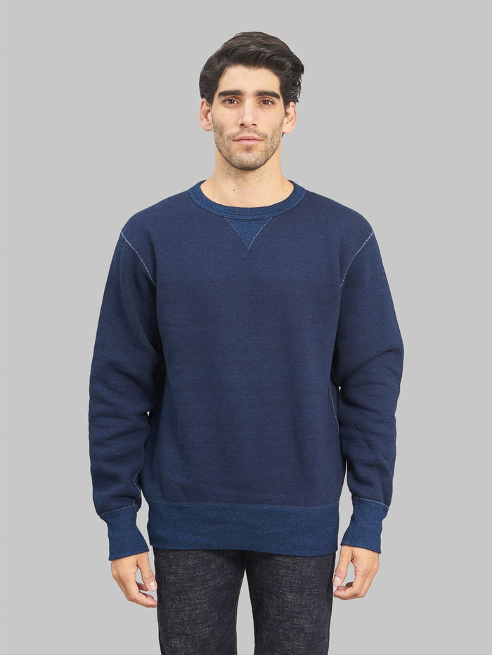 The Strike Gold Indigo Yarn Dyed Loopwheeled Sweatshirt model front fit