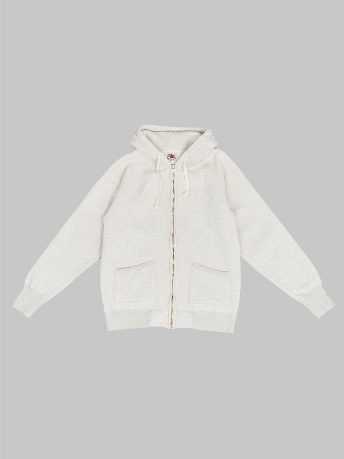 the strike gold zip hoodie oatmeal front view