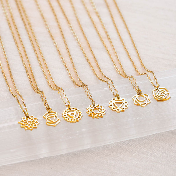 Third Eye Chakra Necklace, chakra necklaces in a row