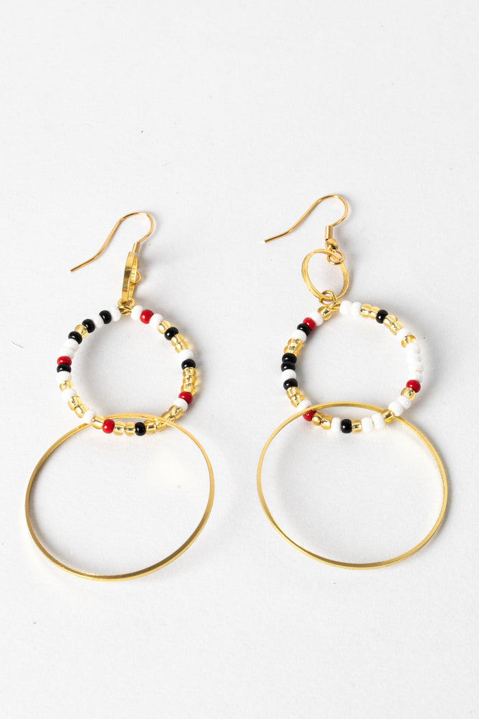 Three Ring Beaded Hoop Earrings in Natural