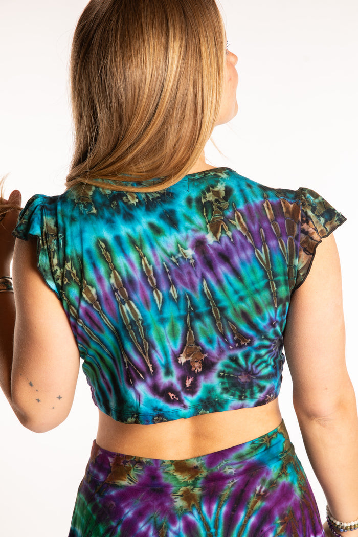 Sophie is wearing the Blue Ocean Tie Dye Cinch Crop Top