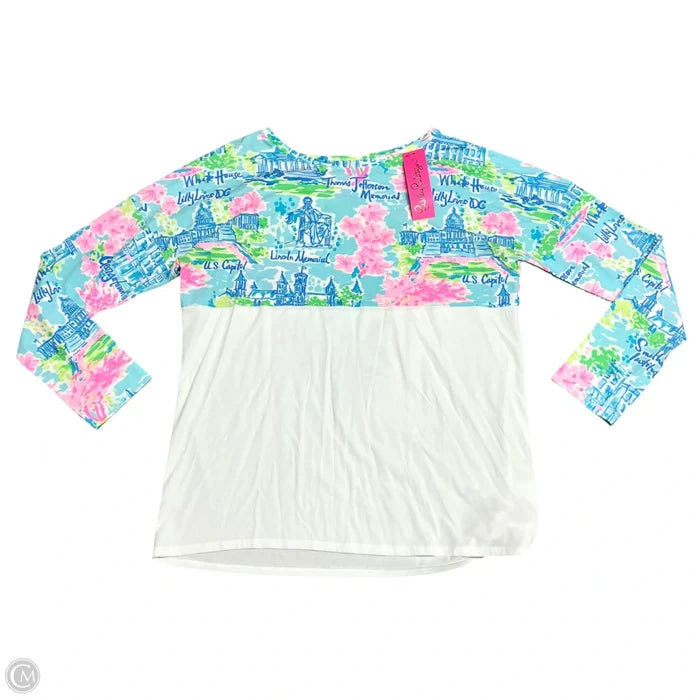 Top Long Sleeve Designer By Lilly Pulitzer In Blue & White, Size: M
