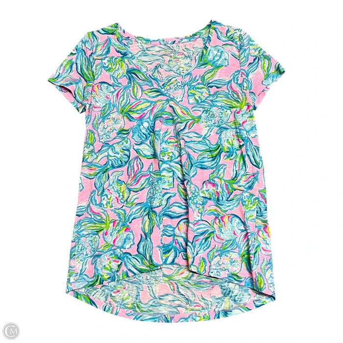 Top Short Sleeve Designer By Lilly Pulitzer In Blue & Pink, Size: S