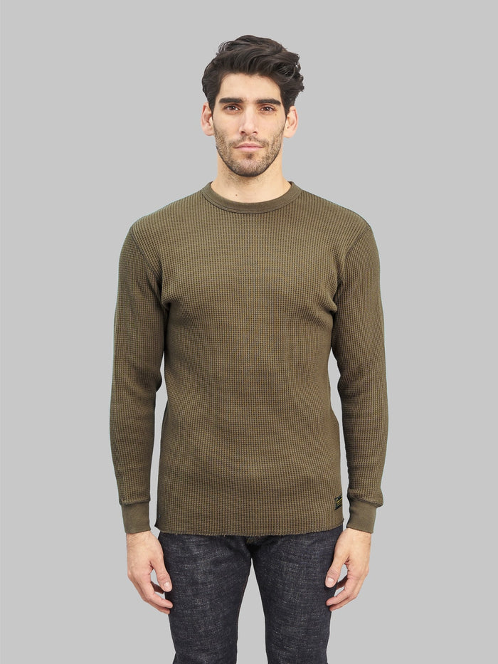 Trophy Clothing Heavy Waffle Mil Long Sleeve Tee Olive model front fit