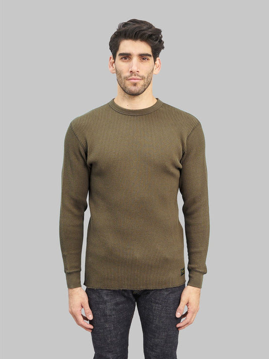 Trophy Clothing Heavy Waffle Mil Long Sleeve Tee Olive model front fit