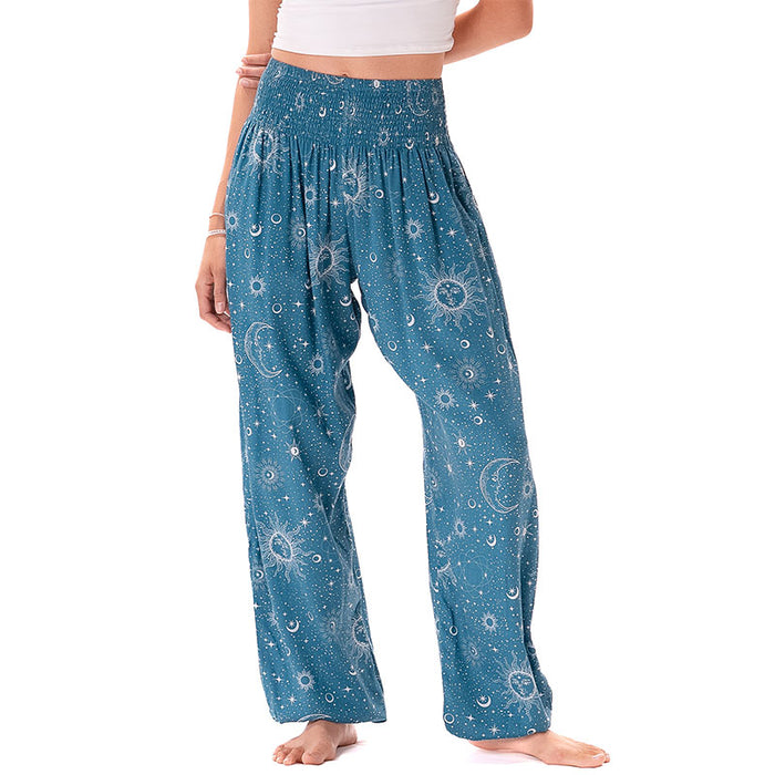 Turquoise Cosmic Sky Harem Pants, front, cropped to pants